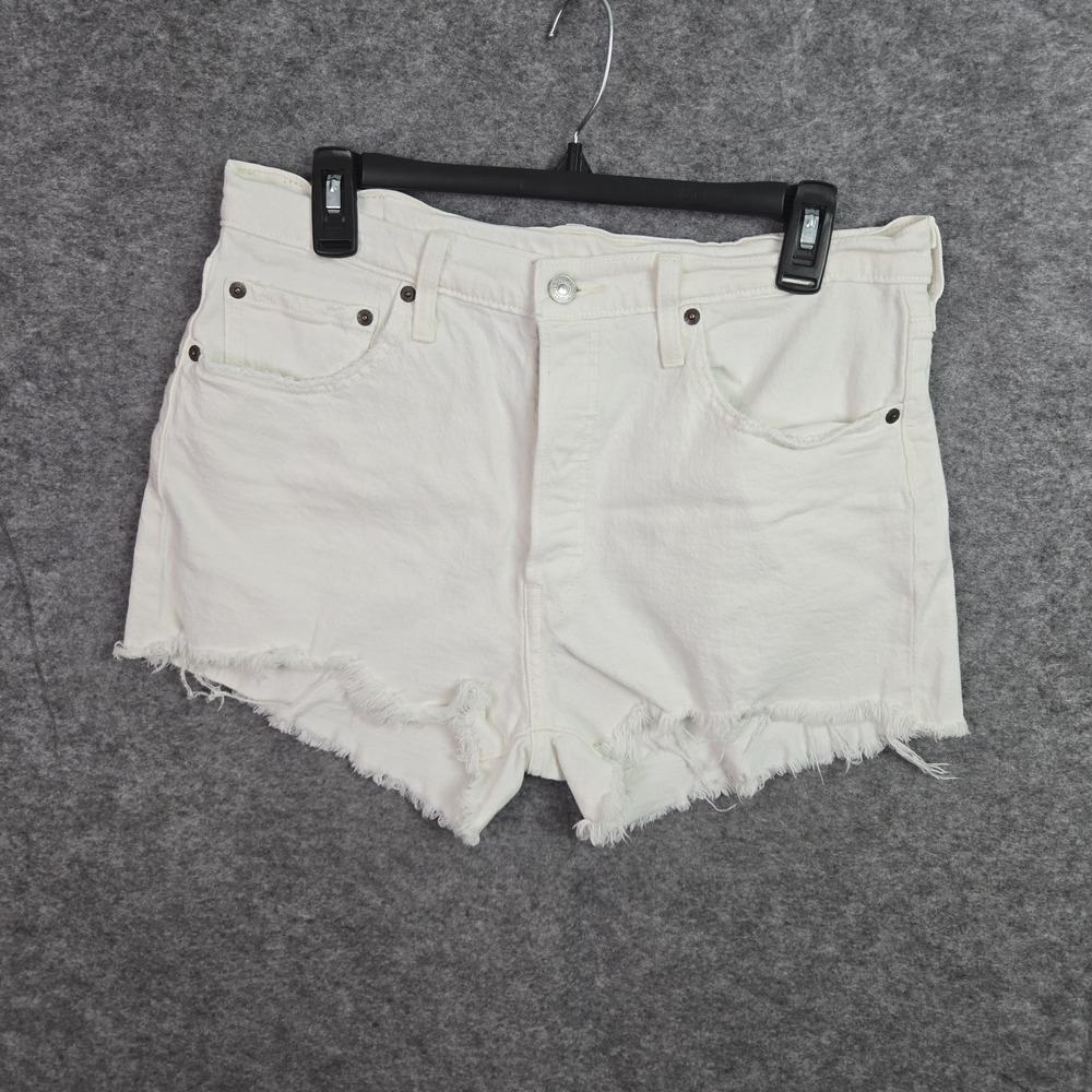 Levis 501 High Rise Shorts White Denim Cut-Off Womens Size 12 W31